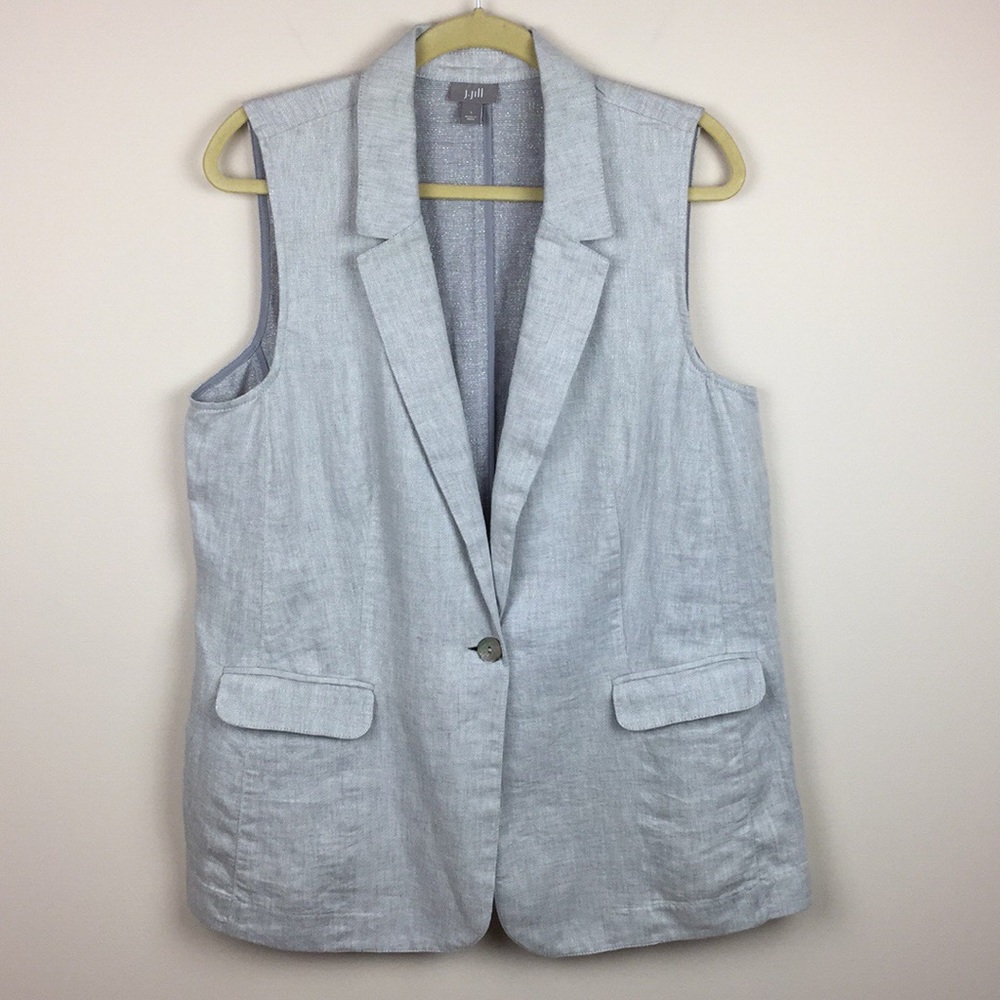 J. Jill - Linen Blend Grey Metallic Shimmer Vest